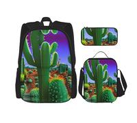 YQxwJL Zaino 3 in 1 set di borse per libri, zaini da viaggio casual con stampa di foglie rosse autunnali, con astuccio, borsa per il pranzo, Deserto del Cactus, One Size