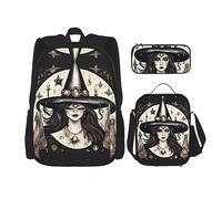 YQxwJL Zaino 3 in 1 set di borse per libri, zaini da viaggio casual, con stampa di formula matematica, con astuccio, borsa per il pranzo, Stregoneria Magica Stregoneria Bohemian, One size