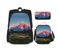 YQxwJL Zaino 3 in 1 set di borse per libri, zaini da viaggio casual, con stampa di pavone viola, con astuccio, borsa per il pranzo, Parco nazionale del Grand Teton, One size