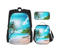 YQxwJL Zaino 3 in 1 set di borse per libri, zaini da viaggio casual, con stampa di stelle marine, con astuccio, borsa per il pranzo, Tema spiaggia oceano tropicale, One size