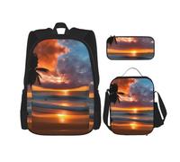 YQxwJL Zaino 3 in 1 set di borse per libri, zaini da viaggio casual, con stampa verde acqua, con astuccio per matite, borsa per il pranzo, Tramonto Beach, One size