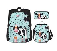 YQxwJL Zaino 3 in 1, zaino per libri, zaini da viaggio casual con stampa aliena verde, con astuccio, borsa per il pranzo, Carino Mucca Polka Dot, One Size