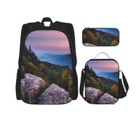 YQxwJL Zaino 3 in 1, zaino per libri, zaini da viaggio casual con stampa aliena verde, con astuccio, borsa per il pranzo, Canadian Smokey Mountain Cliff, One Size