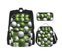 YQxwJL Zaino 3 in 1, zaino per libri, zaini da viaggio casual con stampa aliena verde, con astuccio, borsa per il pranzo, Palla da golf, One size