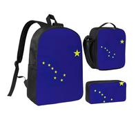 YQxwJL Zaino con stampa bandiera dell'Alaska, 3 pezzi, con portapranzo, per viaggi, lavoro, campeggio, unisex