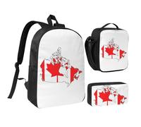 YQxwJL Zaino con stampa della mappa della bandiera canadese, 3 pezzi, con portapranzo, set per viaggi, lavoro, campeggio, unisex