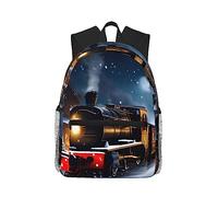 Yqxwjl Zaino con stampa floreale grigio giallo per donne uomini, borsa per laptop, zaino da viaggio casual leggero, Inverno Natale Neve Notte Ferrovia Treno, One Size