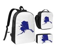 YQxwJL Zaino con stampa mappa dello stato dell'Alaska, 3 pezzi, borsa con portapranzo, astuccio per il pranzo, set per viaggi, lavoro, campeggio, unisex