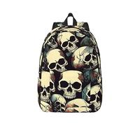 YQxwJL Zaino per laptop in tela con stampa cervi di bellezza, borsa da viaggio casual all'aperto, zaino da diario, zaino per libri per uomini e donne, Scheletro del cranio, M