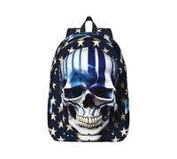 YQxwJL Zaino per laptop in tela con stampa di molti zombie, borsa da viaggio casual all'aperto, zaino da diario, zaino da libro per uomini e donne, Stelle a strisce blu cranio, S