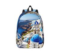 YQxwJL Zaino per laptop in tela con stampa di palme e mari chiari, borsa da viaggio casual all'aperto, zaino da diario, borsa da libro per uomini e donne, Vista Mare Isola Greca, M
