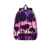 YQxwJL Zaino per laptop in tela con stampa di palme e mari chiari, borsa da viaggio casual all'aperto, zaino da diario, borsa da libro per uomini e donne, Tramonti Viola Palme, S
