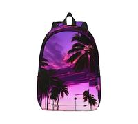 YQxwJL Zaino per laptop in tela con stampa di palme e mari chiari, borsa da viaggio casual all'aperto, zaino da diario, borsa da libro per uomini e donne, Tramonto Viola Palma, M