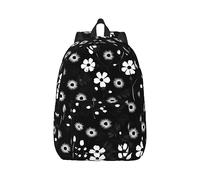 YQxwJL Zaino per laptop in tela con stampa floreale in bianco e nero, borsa da viaggio casual all'aperto, zaino da diario, zaino da libro per uomini e donne, Stampa floreale bianca e nera, M