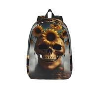YQxwJL Zaino per laptop in tela con stampa floreale in bianco e nero, borsa da viaggio casual all'aperto, zaino da diario, zaino da libro per uomini e donne, Teschio di girasole Halloween 1, M