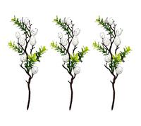 YQYAZL 3 rami di albero di Pasqua artificiali con uova colorate e foglie verdi, per casa, vaso pasquale, decorazione da tavolo, colore bianco