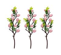 YQYAZL 3 rami di albero di Pasqua artificiali con uova colorate e foglie verdi, per casa, vaso pasquale, decorazione da tavolo, idea regalo, rosa