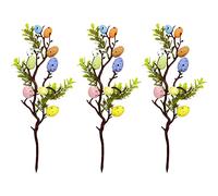 YQYAZL 3 rami di albero di Pasqua artificiali con uova colorate e foglie verdi, per casa, vaso pasquale, decorazione da tavolo, idea regalo assortita