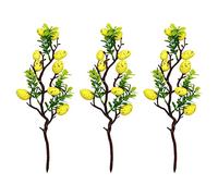 YQYAZL Ramo di albero di Pasqua, 3 pezzi di pasqua, ramo artificiale dell'albero di pasqua, con uova colorate e foglie verdi per la casa, vaso di Pasqua, decorazione da tavolo, colore: giallo