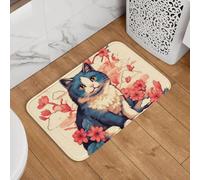 YQZQJEXW Simpatico gatto in stile anime tra fiori eleganti zerbini tappetini da bagno tappeti lampadine per auto
