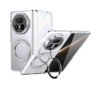 YRDUKJFDJ Porta Cellulare Filp Case for Honor Magic V5 Case with Screen Protector, 360°Rotatable Ring Kickstand, Military Grade Shockproof Translucent Protective Case, Crystal Clear(Sliver)