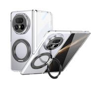 YRDUKJFDJ Porta Cellulare Filp Case for Honor Magic V5 Case with Screen Protector, 360°Rotatable Ring Kickstand, Military Grade Shockproof Translucent Protective Case, Crystal Clear(Siyah)