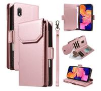 YRDUKJFDJ Porta Cellulare Filp Case for Samsung Galaxy A10 Wallet Case with Card Holder for Women And Men, Fashion PU Leather Cover Side Buckle Hand Strap Wallet Phone Case(Pembe)