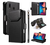 YRDUKJFDJ Porta Cellulare Filp Case for Samsung Galaxy A20/A30 Wallet Case with Card Holder for Women And Men, Fashion PU Leather Cover Side Buckle Hand Strap Wallet Phone Case(Siyah)