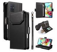 YRDUKJFDJ Porta Cellulare Filp Case for Samsung Galaxy A51 4G Wallet Case with Card Holder for Women And Men, Fashion PU Leather Cover Side Buckle Hand Strap Wallet Phone Case(Siyah)