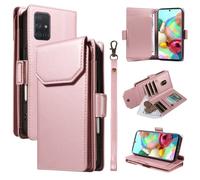 YRDUKJFDJ Porta Cellulare Filp Case for Samsung Galaxy A51 4G Wallet Case with Card Holder for Women And Men, Fashion PU Leather Cover Side Buckle Hand Strap Wallet Phone Case(Pembe)