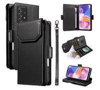 YRDUKJFDJ Porta Cellulare Filp Case for Samsung Galaxy M13 4G Wallet Case with Card Holder for Women And Men, Fashion PU Leather Cover Side Buckle Hand Strap Wallet Phone Case(Siyah)
