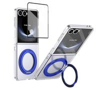 YRDUKJFDJ Porta Cellulare Filp Case for Samsung Galaxy Z Flip 7 Case with Screen Protector, 360°Rotatable Ring Kickstand, Military Grade Shockproof Translucent Protective Case, Crystal Clear(Mavi)