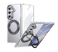 YRDUKJFDJ Porta Cellulare Filp Case for Samsung Galaxy Z Fold 7 Case with Screen Protector, 360°Rotatable Ring Kickstand, Military Grade Shockproof Translucent Protective Case, Crystal Clear(Siyah)