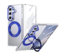 YRDUKJFDJ Porta Cellulare Filp Case for Samsung Galaxy Z Fold 7 Case with Screen Protector, 360°Rotatable Ring Kickstand, Military Grade Shockproof Translucent Protective Case, Crystal Clear(Mavi)