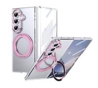 YRDUKJFDJ Porta Cellulare Filp Case for Samsung Galaxy Z Fold 7 Case with Screen Protector, 360°Rotatable Ring Kickstand, Military Grade Shockproof Translucent Protective Case, Crystal Clear(Pembe)