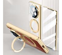 YRDUKJFDJ Porta Cellulare Filp Case Stand Case Compatible with Honor Magic V3 5G Case Clear with Kickstand,Clear Protective Cover with Adjustable Stand & Ring Holder,Anti-Yellowing Design(Golden)