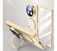 YRDUKJFDJ Porta Cellulare Filp Case Stand Case Compatible with Honor Magic V5 2025 Case Clear with Kickstand,Clear Protective Cover with Adjustable Stand & Ring Holder,Anti-Yellowing Design(Golden)