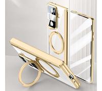 YRDUKJFDJ Porta Cellulare Filp Case Stand Case Compatible with Honor Magic Vs3 5G Case Clear with Kickstand,Clear Protective Cover with Adjustable Stand & Ring Holder,Anti-Yellowing Design(Golden)