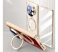 YRDUKJFDJ Porta Cellulare Filp Case Stand Case Compatible with Huawei Mate X6 5G Case Clear with Kickstand,Clear Protective Cover with Adjustable Stand & Ring Holder,Anti-Yellowing Design(Golden)