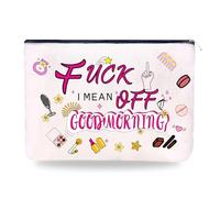 Yreamont Borsa regalo per il trucco per donne, moglie, nonna, regali di Natale per amici, sorelle, borsa da viaggio per fidanzata, ballerina, ginnastica, bianco, Fu*k Off