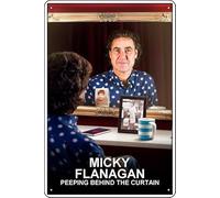YRENBIYYONZ Micky Flanagan: Peeping Behind the Curtain (2020) Targa in metallo con scritta in lingua inglese "Peeping Behind the Curtain (2020), decorazione da parete vintage retrò
