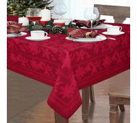 Yrendenge Tovaglia natalizia rossa Poinsettia, tovaglia lavabile, rettangolare, con foglie di agrifoglio, senza pieghe, per vacanze, cucina, feste, 152 x 213 cm