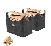 YRHome 2 cestini per legna da ardere, extra spessi, rettangolari, in tessuto non tessuto, con manici in legno, fino a 40 kg, 50 x 32 x 40 cm, grigio scuro