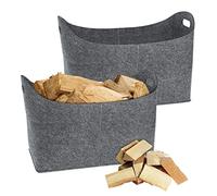 YRHome 2 sacchetti in feltro per legna da ardere, 55 x 30 x 40 cm, pieghevole, in feltro per camino, legna da ardere, giocattoli, shopping, giornali, abbigliamento con maniglia, grigio chiaro