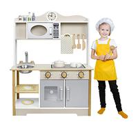 YRHome Cucina per bambini in legno, cucina giocattolo 68 x 26 x 78 cm per bambini, blocco cucina con accessori, set da gioco con 2 piani cottura, lavello, rubinetto, forno a microonde, giocattolo per
