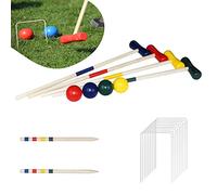 YRHome Krocket Game Outdoor Croquet Set gioco da giardino gioco di croquet gioco di abilità in legno tradizionale giocattolo in legno per 4 giocatori, bambini adulti con picchetti in legno, palline