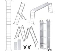 YRHome Scala multiuso 6 in 1, in alluminio, 470 cm, con piattaforma fino a 150 kg, portata 4 x 4 gradini, colore: argento