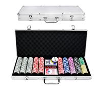 YRHome Set da Poker Con 500 Chip, 3 Button, 5 Dadi, 2 Chiavi, 2 Ponti, 1 Valigetta in Alluminio per Party Game Texas Hold'em (Argento)