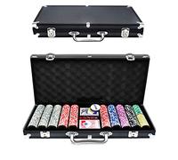 YRHome Set da poker da poker con 500 chip da poker con 3 button, 5 dadi, 2 chiavi, 2 ponti da poker, 1 valigetta da poker in alluminio per party Game Texas Hold'em Poker (nero)