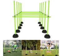 YRHome Set di aste da allenamento multiple per agility condizionale, Slalom, set da calcio per bambini, con aste da 15 x 100 cm, 10 piedini a X, 10 clip verde